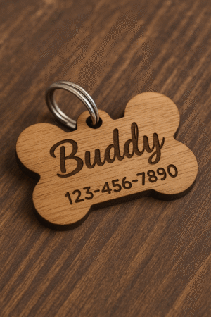 Personalized Wooden Pet Name Tags – Custom Engraved for Dogs & Cats