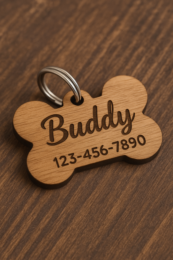 Personalized Wooden Pet Name Tags – Custom Engraved for Dogs & Cats
